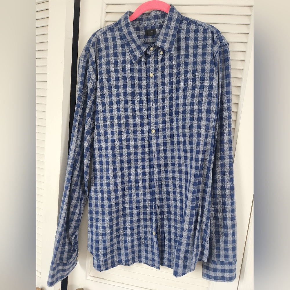 J Crew Mens Long Sleeve Blie Plaid XLT